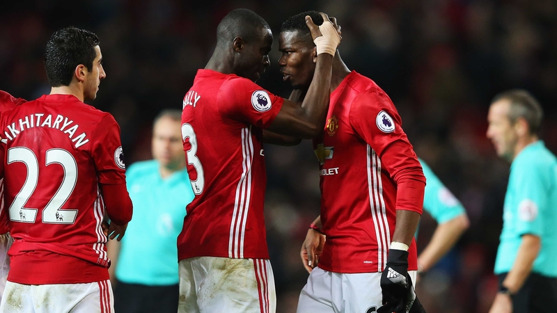 Paul Pogba and Eric Bailly celebrate United's win over Middlesbrough