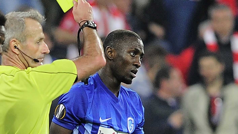 Wilfred Ndidi is yellow carded while in action for Genk