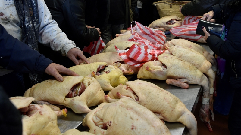 Duck carcasses at a market in southern France