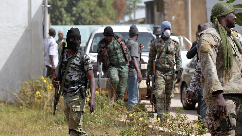 Mutineer soldiers pictured earlier in Bouake