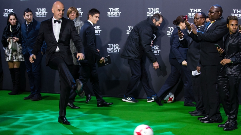 Gianni Infantino at yesterday's FIFA Football Awards ceremony