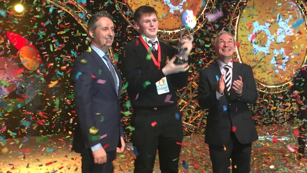 Winner Shane Curran is pictured with Shay Walsh, MD of BT Ireland (left), and Education Minister Richard Bruton (right)