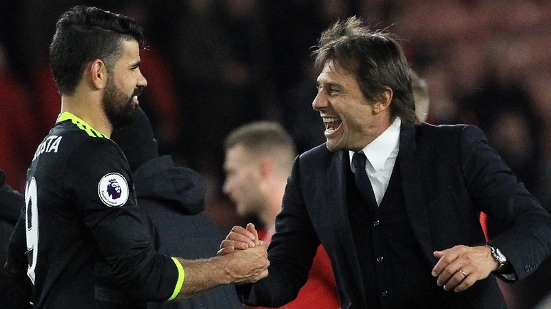 Antonio Conte (R) played down talk of a row with Diego Costa