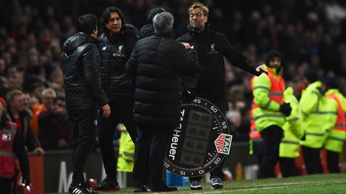 Jurgen Klopp and Jose Mourinho squabble at Old Trafford