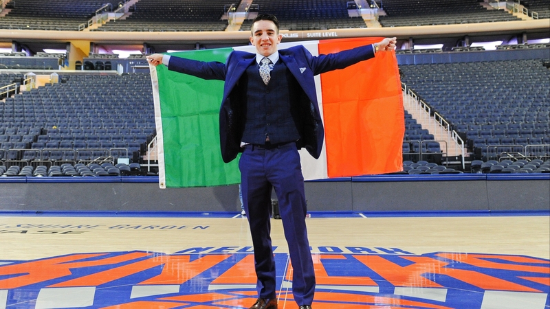 Michael Conlan flies the tri-colour at the Garden earlier today