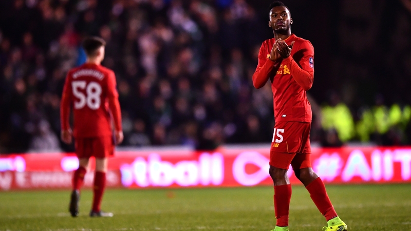 Daniel Sturridge applauds the Liverpool fans as he leaves the pitch