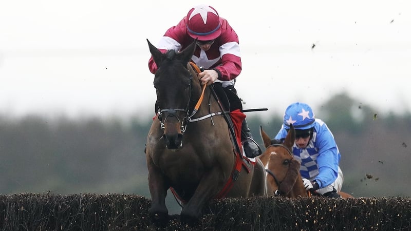 Ball D'Arc leads Pairofbrowneyes in the Dan Moore Memorial Chase at Fairyhouse