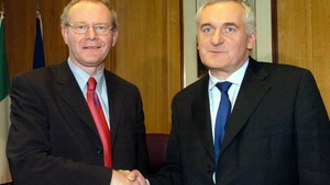 McGuinness meets then Taoiseach Bertie Ahern at Government Buildings in 2004