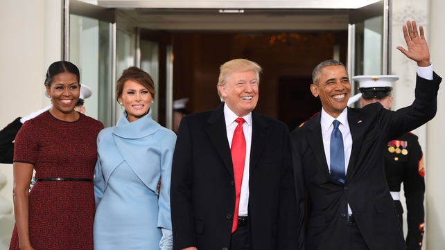 Michelle Obama, Melania Trump, Donald Trump and Barack Obama at the White House before the inauguration ceremony