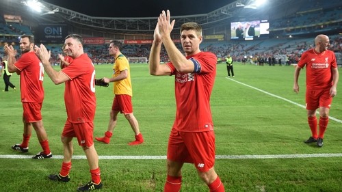 Steven Gerrard at a Liverpool Legends match earlier this month