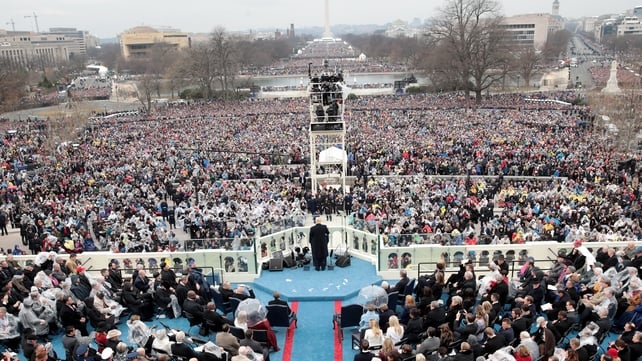 Donald Trump delivers his inaugural address to the crowds
