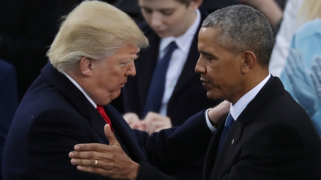 Donald Trump is congratulated by Barack Obama