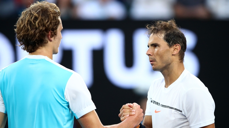 Rafael Nadal is congratulated by Germany's Alexander Zvere