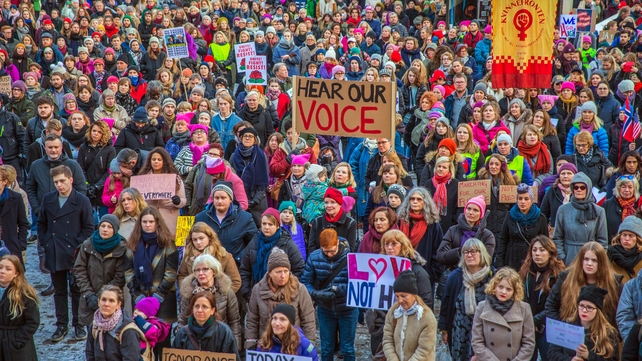 Protesters gather for the Women's March in Oslo, Norway