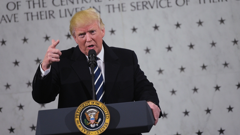 US President Donald Trump addresses staff at CIA Headquarters in Langley, Virginia