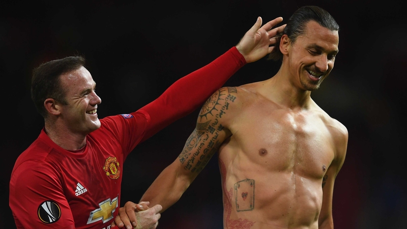 Wayne Rooney shares a joke with Zlatan Ibrahimovic