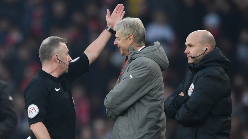 Arsenal boss Arsene Wenger being sent off in Sunday's game