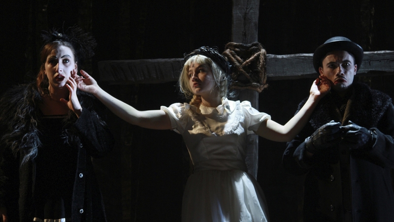 Kate Murray, Rosa Mikeala and Jarlath Tivnan in the Decadent Theatre production of The Pillowman by Martin McDonagh