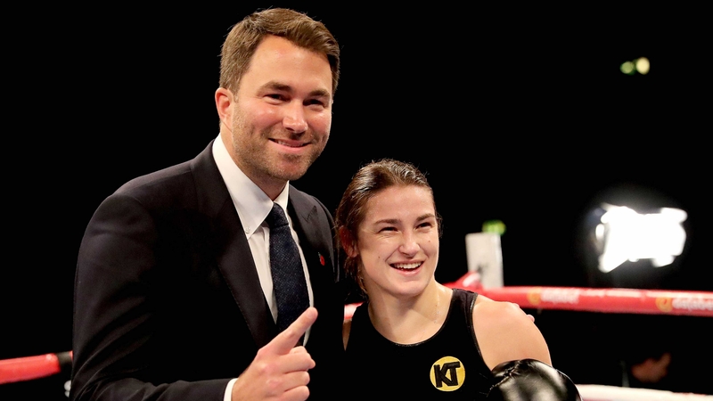 Eddie Hearn and Katie Taylor following her pro debut at Wembley