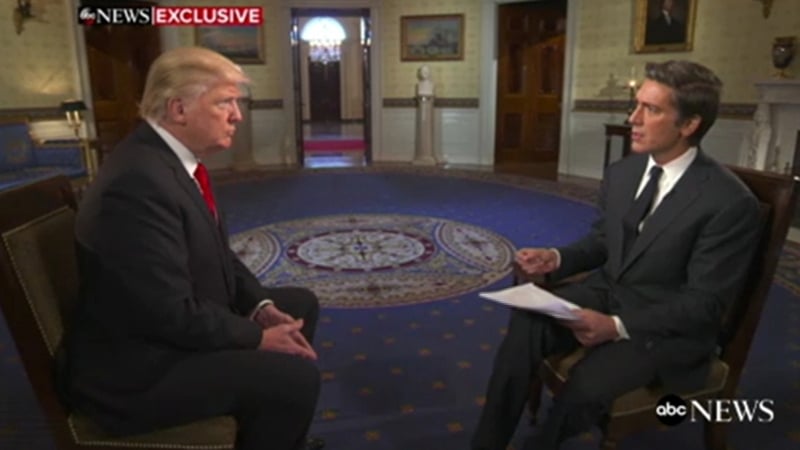 Donald Trump speaking to David Muir in the White House