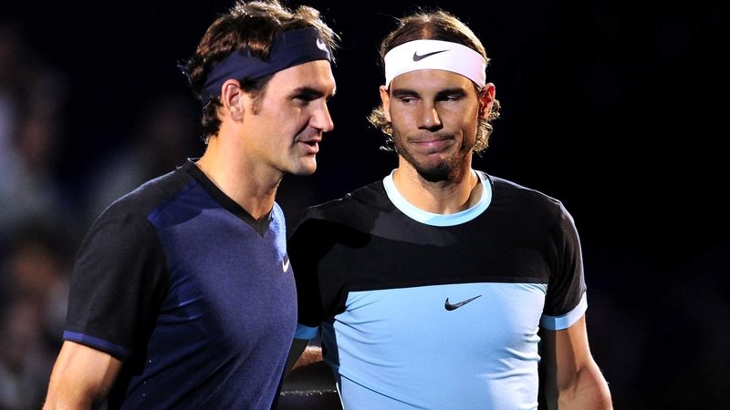Roger Federer (L) with his great rival Rafa Nadal