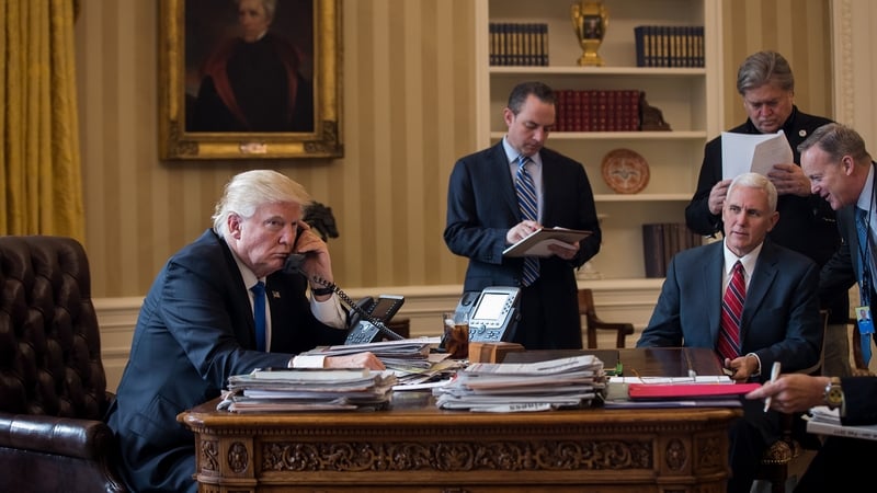 Donald Trump spoke to Merkel, Hollande and Putin on the phone in the Oval Office
