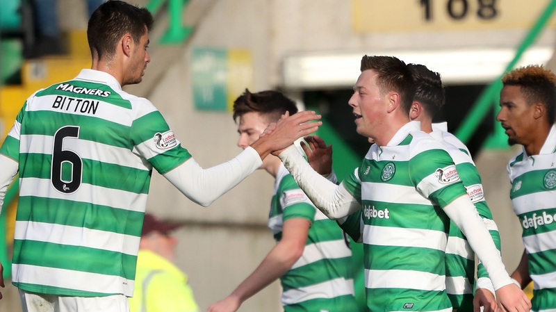 Callum McGregor (r) celebrates his opener