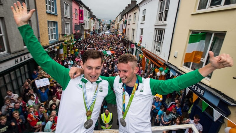 Gary and Paul O'Donovan at their parade in Skibbereen following their Olympic success