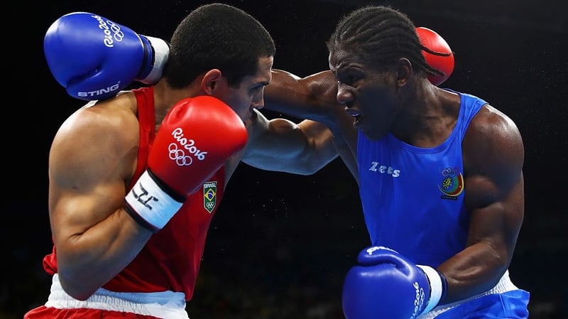 Hassan Ndam Njikam (R) was beaten in his first bout at Rio