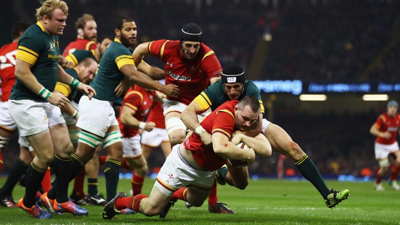 Ken Owens scores for Wales against South Africa in November