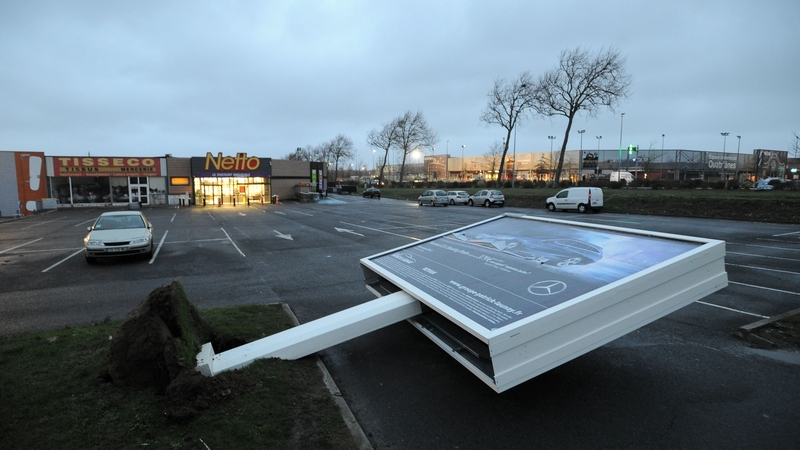 An advertising hoarding toppled by strong winds in Rochfort