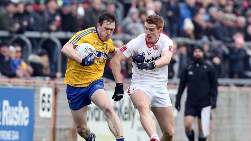 Peter Harte, seen here tackling Conor Devanney, kicked four points for Tyrone
