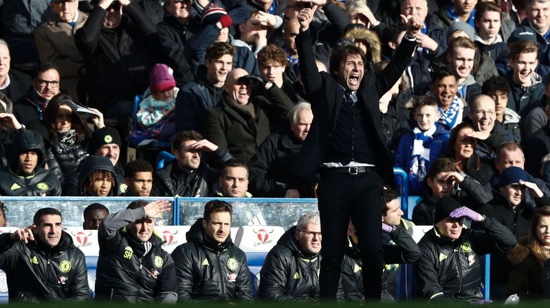 Antonio Conte celebrates during Chelsea's win over Arsenal