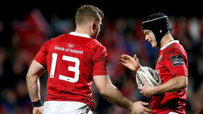 Jaco Taute celebrates with Tyler Bleyendaal after scoring his second try