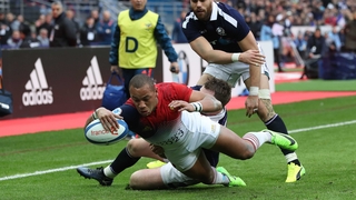 France's Gael Fickou scores a try
