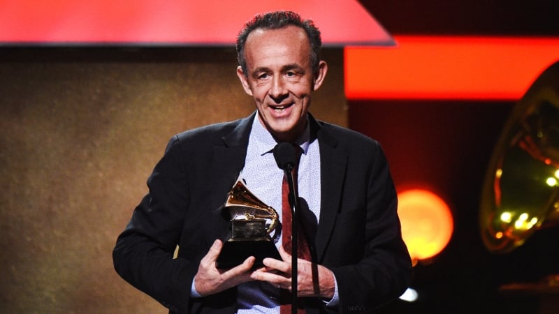 Blackstar producer Kevin Killen accepts one of Bowie's four posthumous Grammys in LA on Sunday