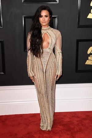 Mmmm: For a dress that's barely there, Demi Lovato's Julien MacDonald number is a little too busy.