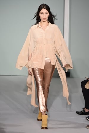 Sunday Day 4: Bella worked it on Sies Marjan's catwalk wearing nude and rose gold.