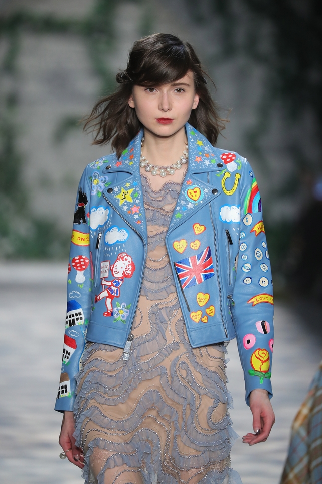 Sunday Day 4: We love this funky printed jacket by Jenny Packham. It gives this chic chiffon dress a real pop of colour.