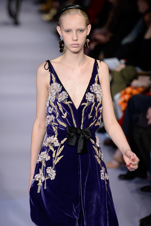 Sunday Day 4: A really romantic look from Altuzarra, we love the purple velvet and embroidered floral detail.