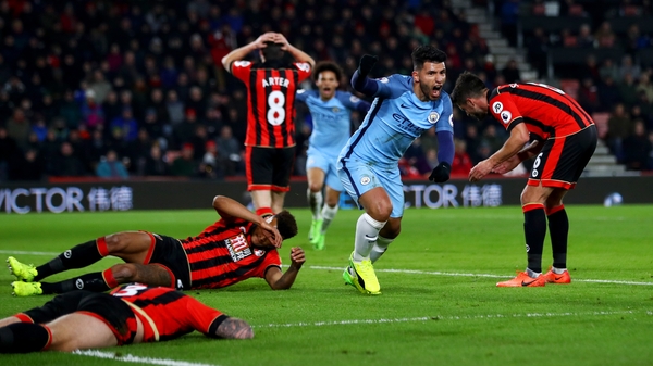 Sergio Aguero celebrates City's second goal