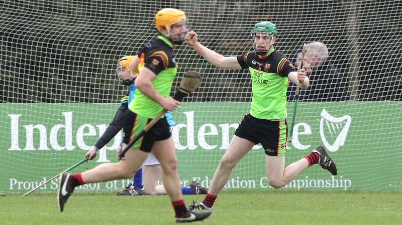 IT Carlow's Mark Russell celebrates Jack Fagan's goal