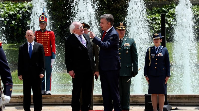 President Higgins met with Colombian President Santos before flying to Cuba (Pic: Áras an Uachtaráin)