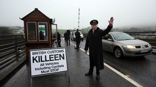 A mock customs hut was used to reinforce their message that a hard border, post Brexit, was a return to the past