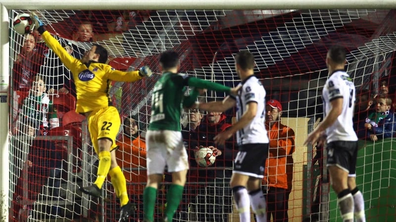 Dundalk's Gabriel Sava is unable to stop Kevin O'Connor's free-kick from going in