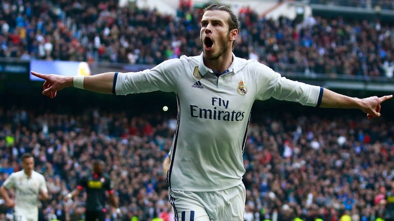Gareth Bale celebrates scoring against Espanyol