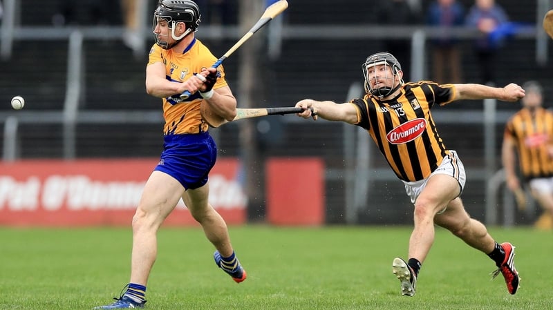 Clare's Seadna Morey is tackled by Richie Hogan of Kilkenny