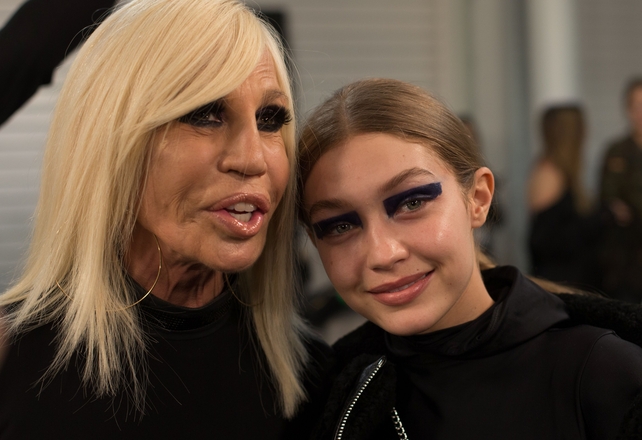 Designer Donatella Versace and model Gigi Hadid at the designer's Versus show.