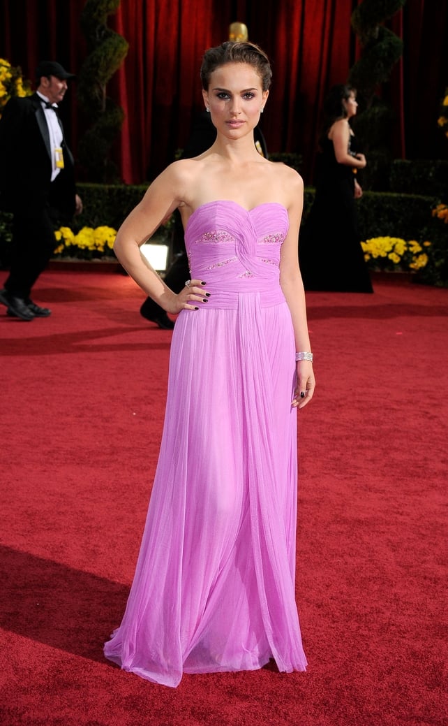 Natalie is just breathtaking in this pink, fitted Rodarte dress in 2009.