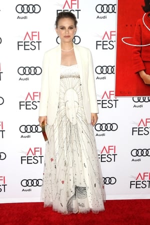 This Dior gown and white jacket combo works very well on Natalie at the AFI Festival 'Jackie' premiere in 2016.